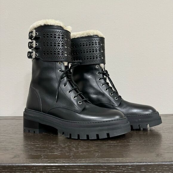 Alaia Shearling Lined Calf Leather Combat Boots Lace Up‎ Size 41 EU / 11 US - Picture 2 of 16